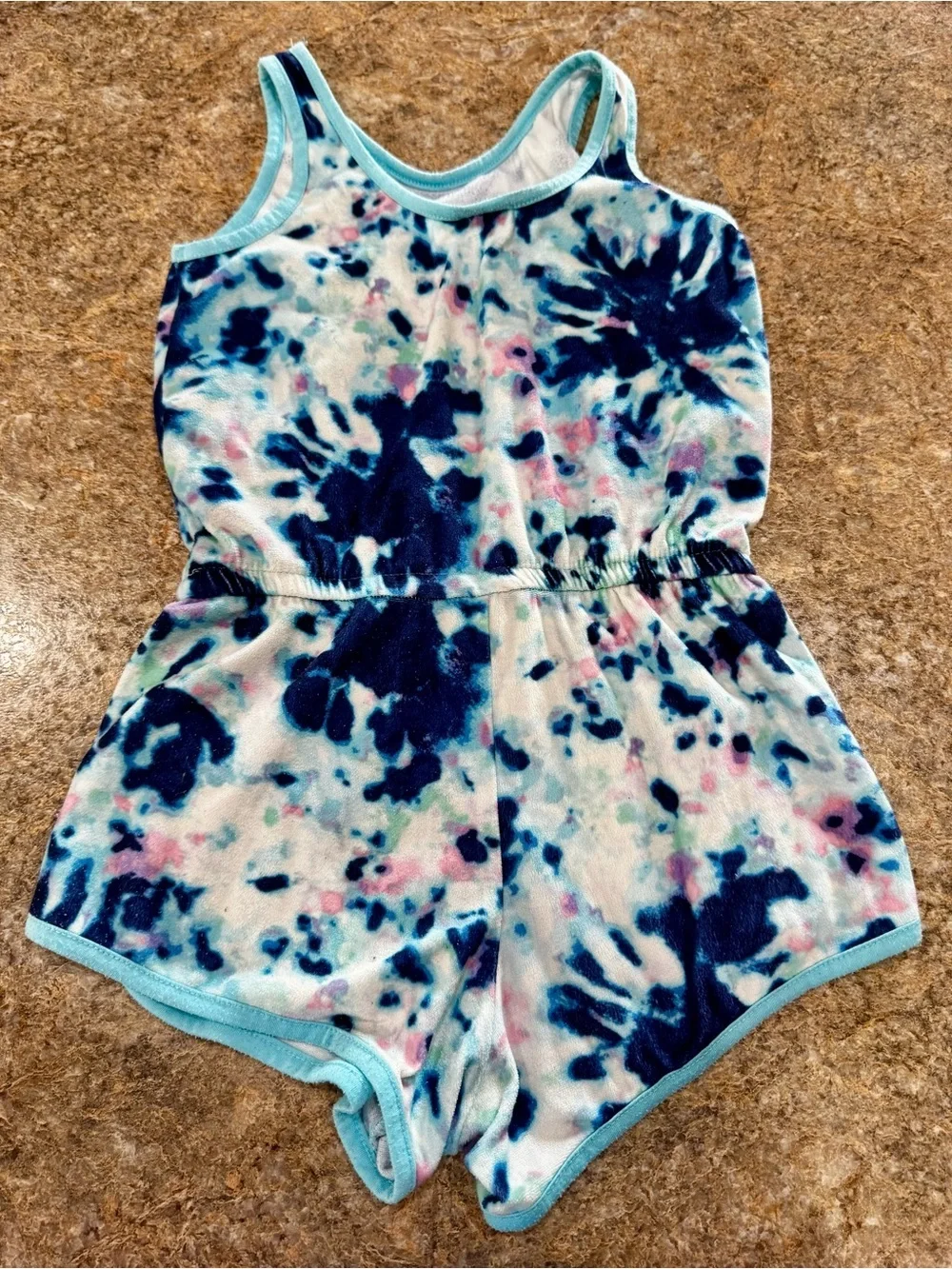 Cat & Jack Girls Romper Pajamas Size M 7/8 Blue Tie Dye Sleepwear